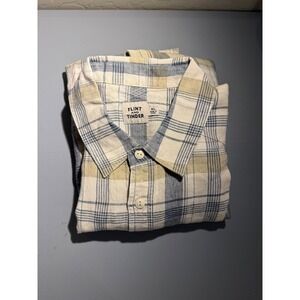 Flint and Tinder Crossback Linen Workshirt XL Blue Tan Plaid Long Sleeve Shirt